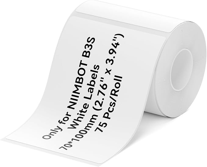 NIIMBOT B3S Label Tape 70x100mm NIIMBOT Labels, 75 Labels/Roll, White