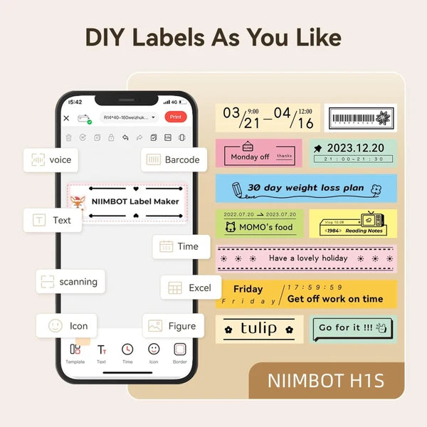 Niimbot H1S - Bluetooth Continuous Label Printer Incl Free Label - Cream White