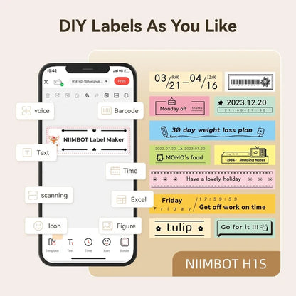 Niimbot H1S - Bluetooth Continuous Label Printer Incl Free Label - Cream White